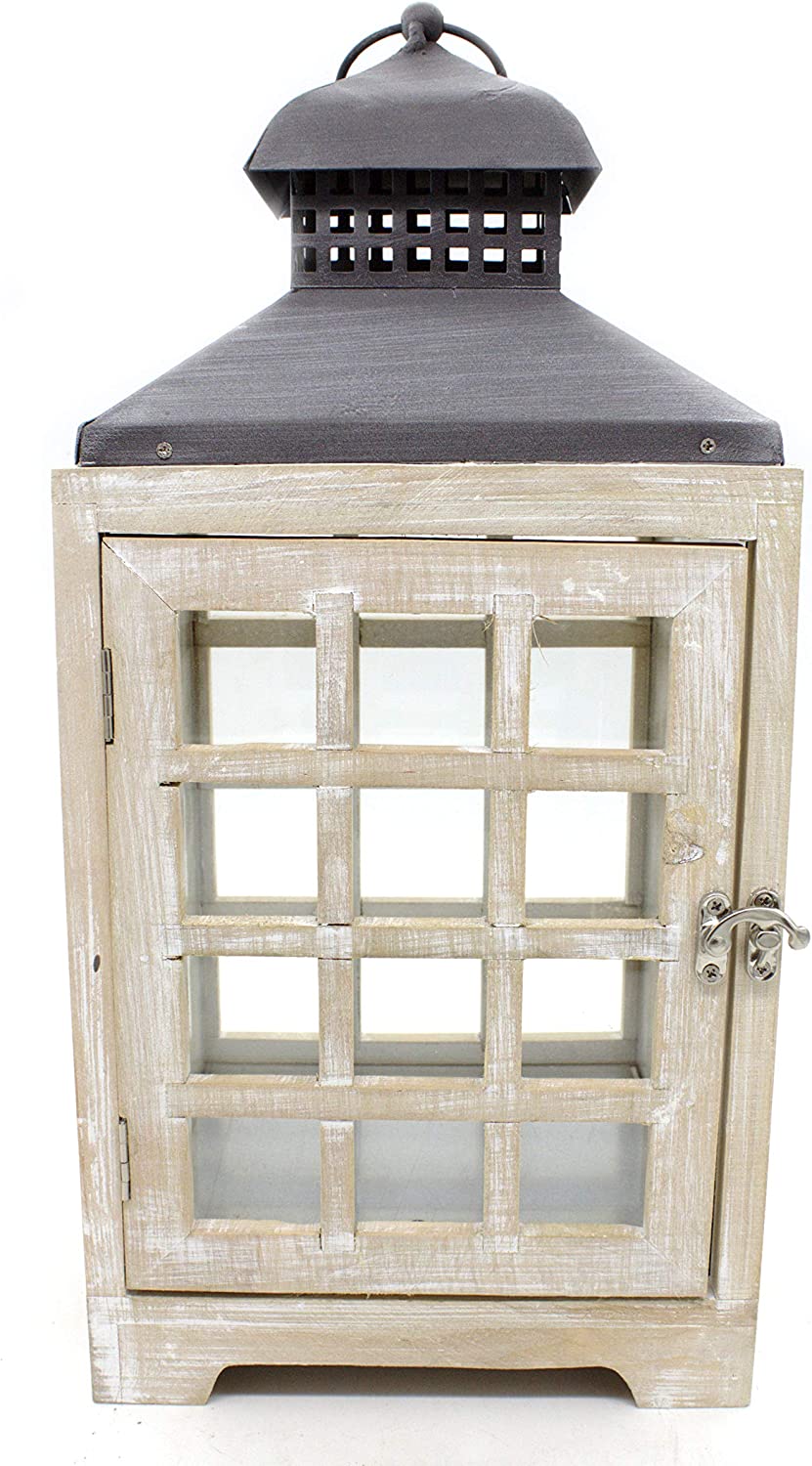 DARO DEKO Wooden Lantern with Real Glass Panes 20 cm x 20 cm x 42 cm