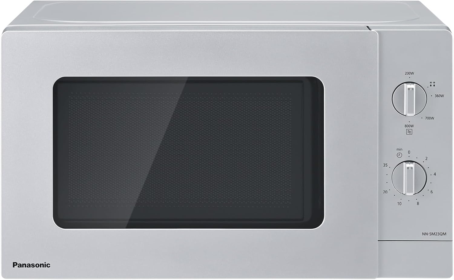 Panasonic NN-SM23QMEPG 20L Solo Microwave with Glass Bowl, 800W, Defrost Setting, 5 Power Levels, Rotary, Compact Design, Timer, Silver