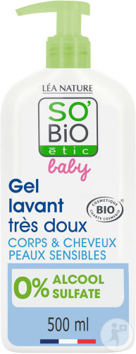 So'Bio Étic SoBio Étic Baby Very Gentle Cleansing Gel Aloe Vera Chamomile Organic Hypoallergenic Pump Bottle 500ml