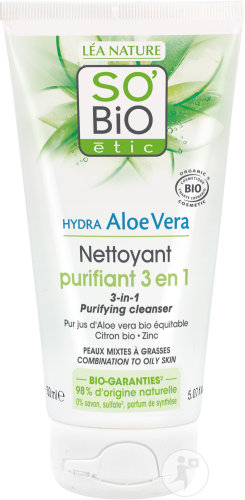 So'Bio Étic SoBio Étic Purifying Cleanser 3 In 1 Combination With Oily Skin Hydra Aloe Vera Tube 150ml