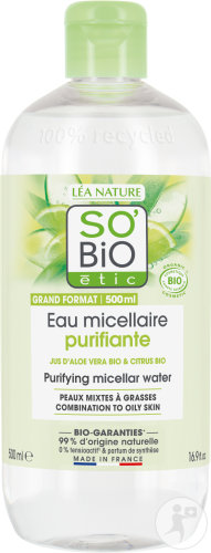So'Bio Étic SoBio Étic Cleansing Micellar Water Combination For Oily Skin Hydra Aloe Vera Bottle 500ml