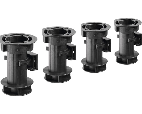 Hettich Base adjustment foot 100 mm, black plastic, 4 pieces