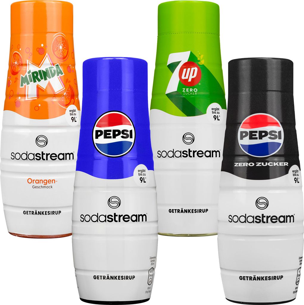 SodaStream Drink Syrup Pepsi, Pepsi MAX, Mirinda, 7UP Sugar-Free, 440ml, 4 Pack