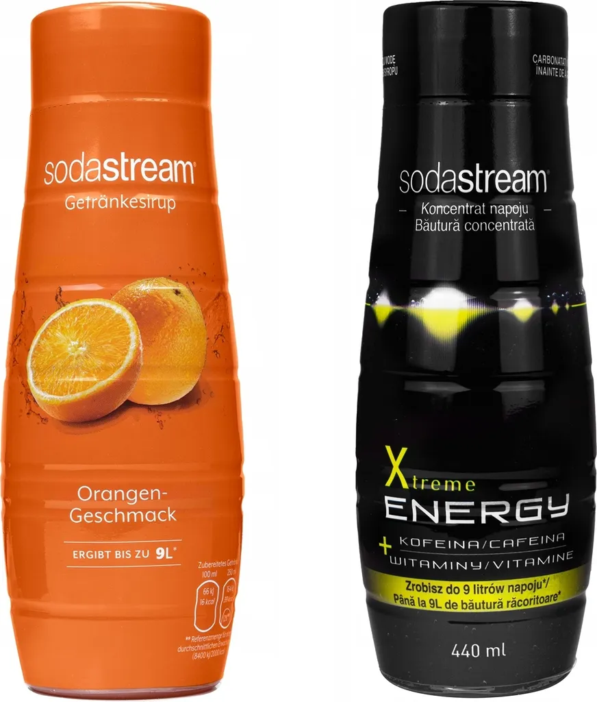 SodaStream beverage syrup soft drink Classics Orange 440ml + Xtreme Energy 440ml