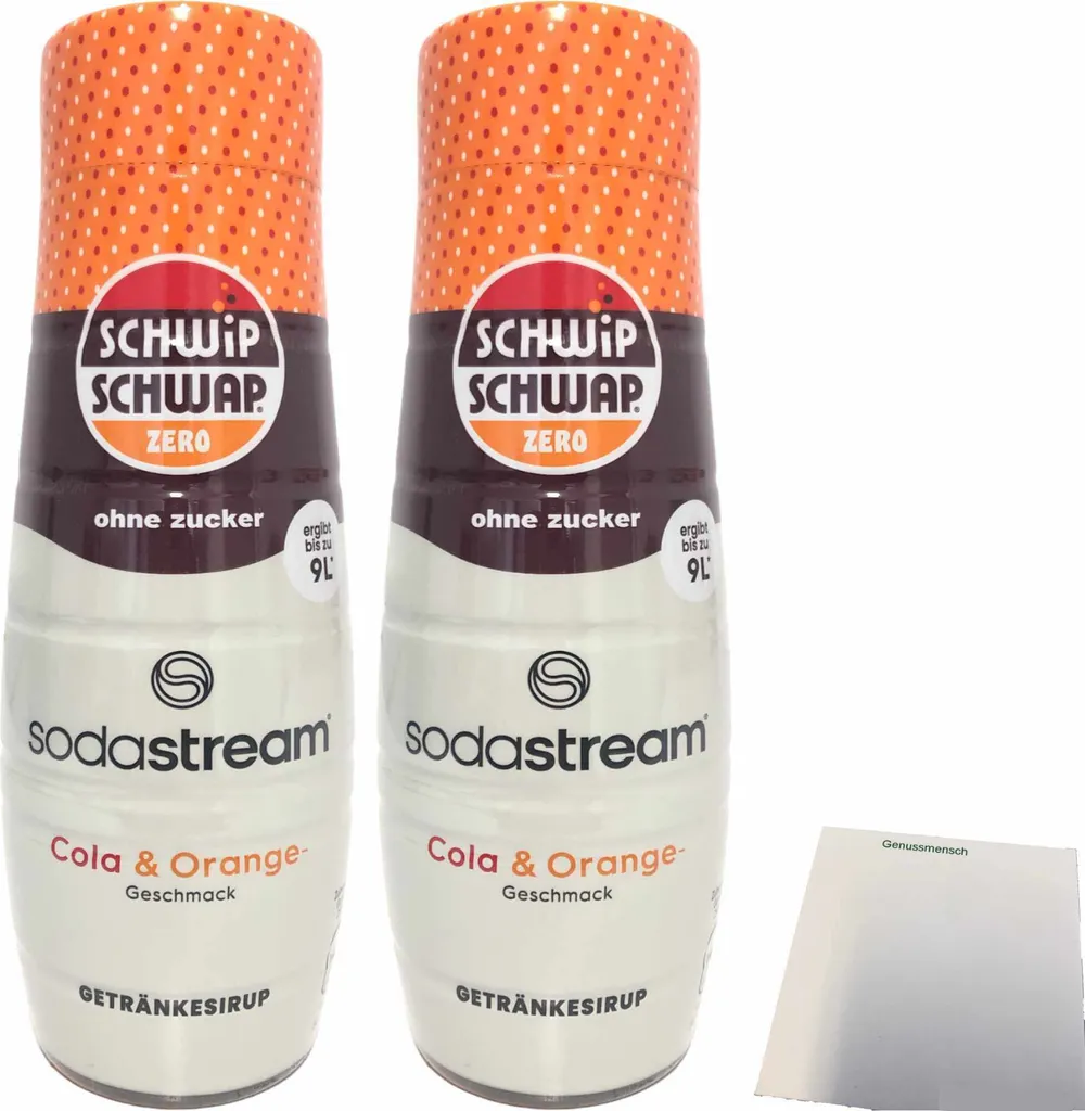 SodaStream schwip schwap zero sugar-free cola & orange drink syrup, 2-pack (2 x 0.44l bottles) + usy Block 892g