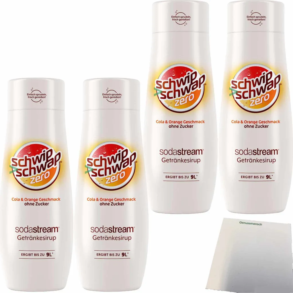 SodaStream schwip schwap zero sugar-free cola & orange beverage syrup, 4-pack (4 x 0.44l bottles) + usy Block 1772g