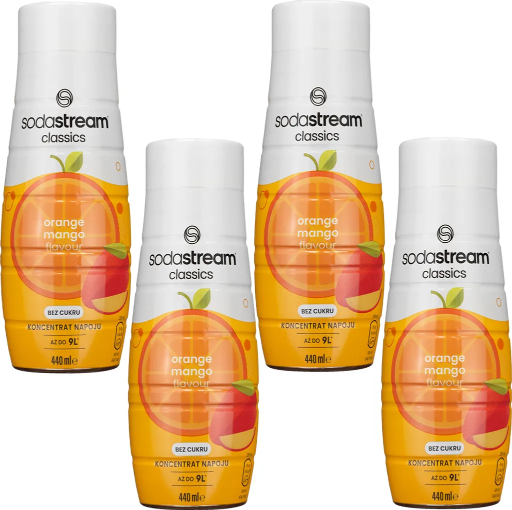SodaStream Orange Mango Syrup 440ml 4-pack Sugar-free Vitamins E B D 1760 ml