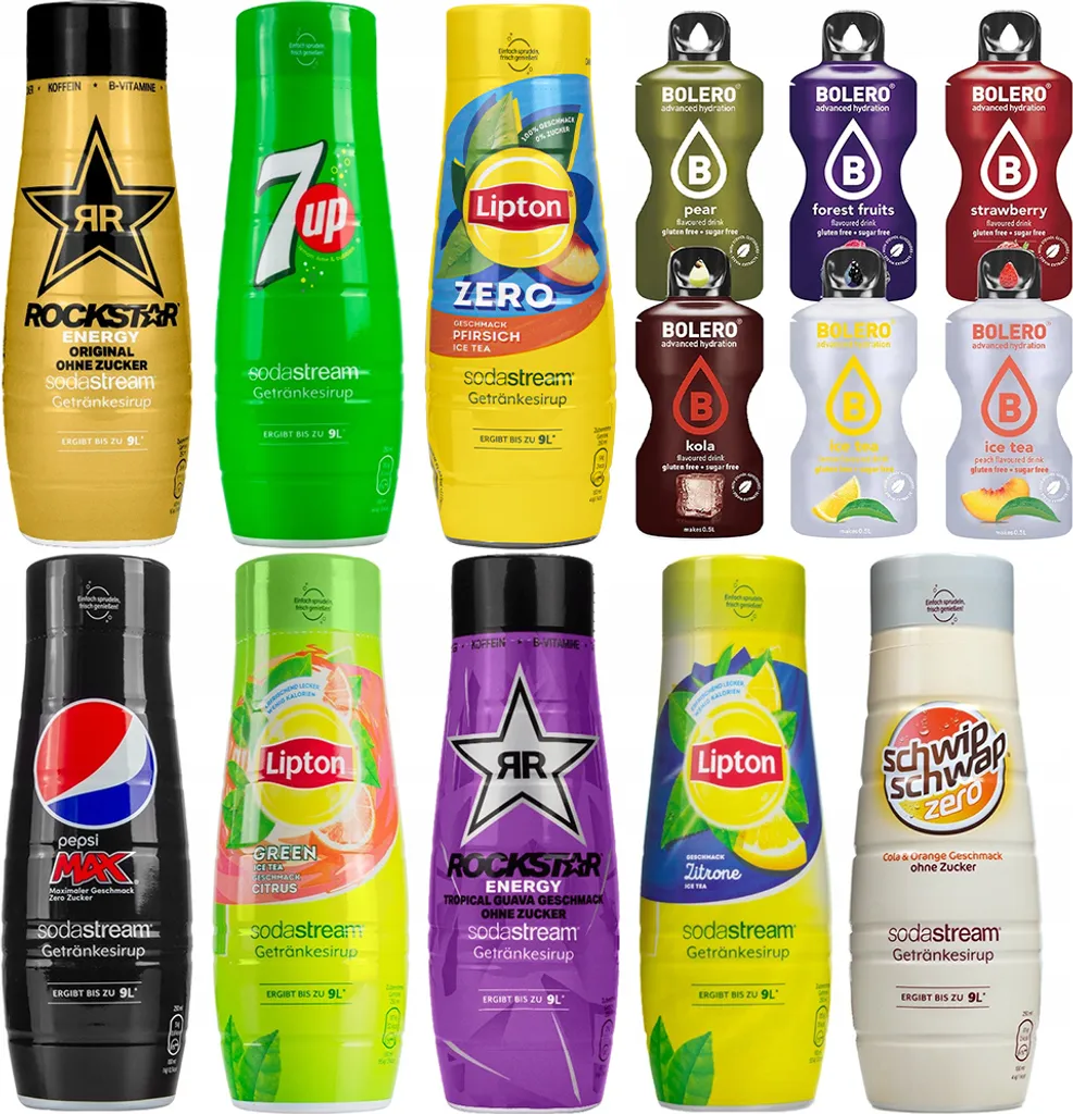 Sodastream Syrup (Rockstar, Lipton, Pepsi Max), 8 pc + Bolero