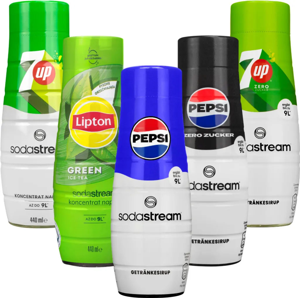 Sodastream Syrup Set 5x 440ml Pepsi 7Up Zero Lipton Green Tea Concentrate 2200 ml