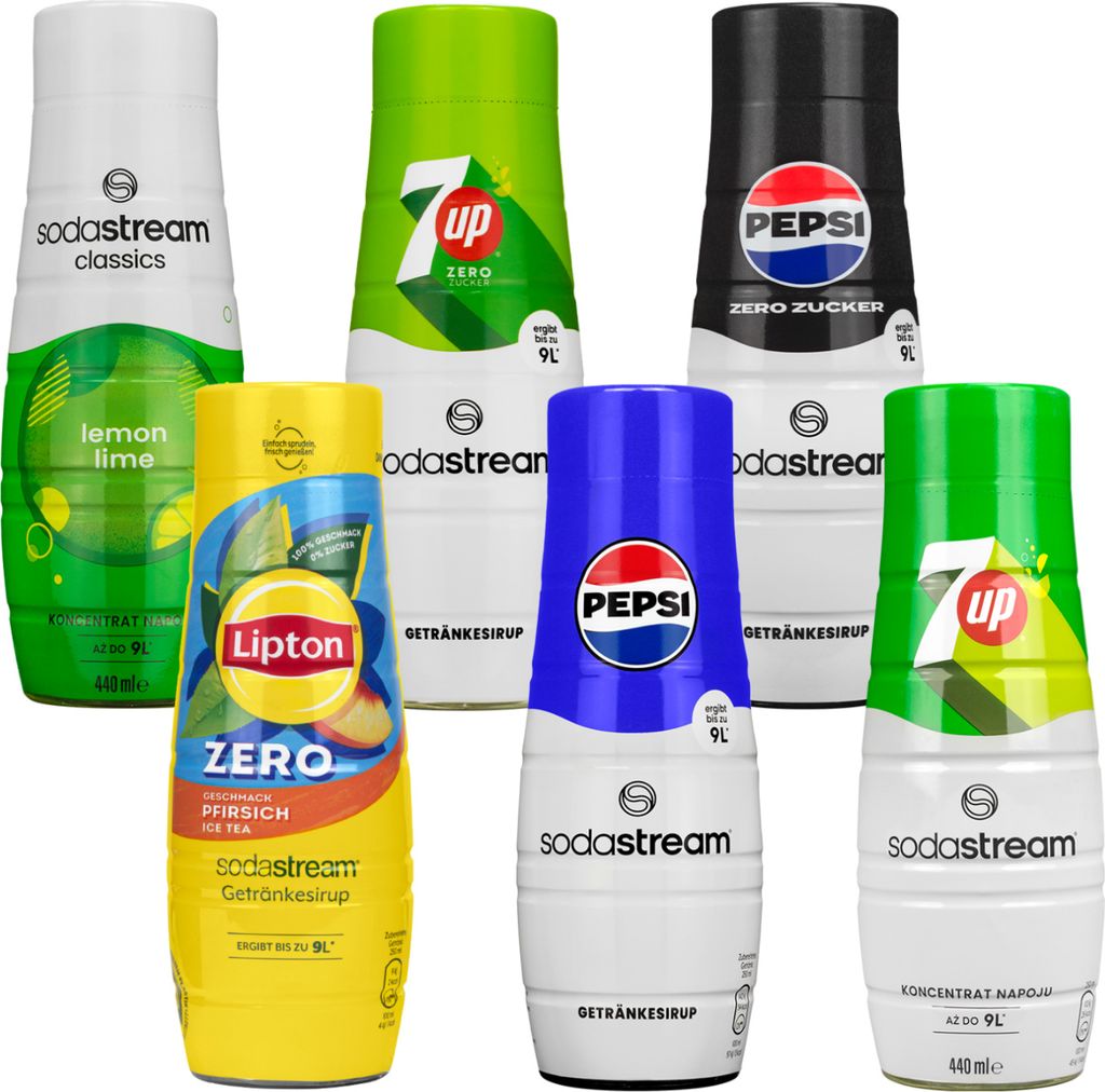 Sodastream Syrup Set 6 Varieties Pepsi 7Up Zero Ice Tea Lemon Lime 440ml