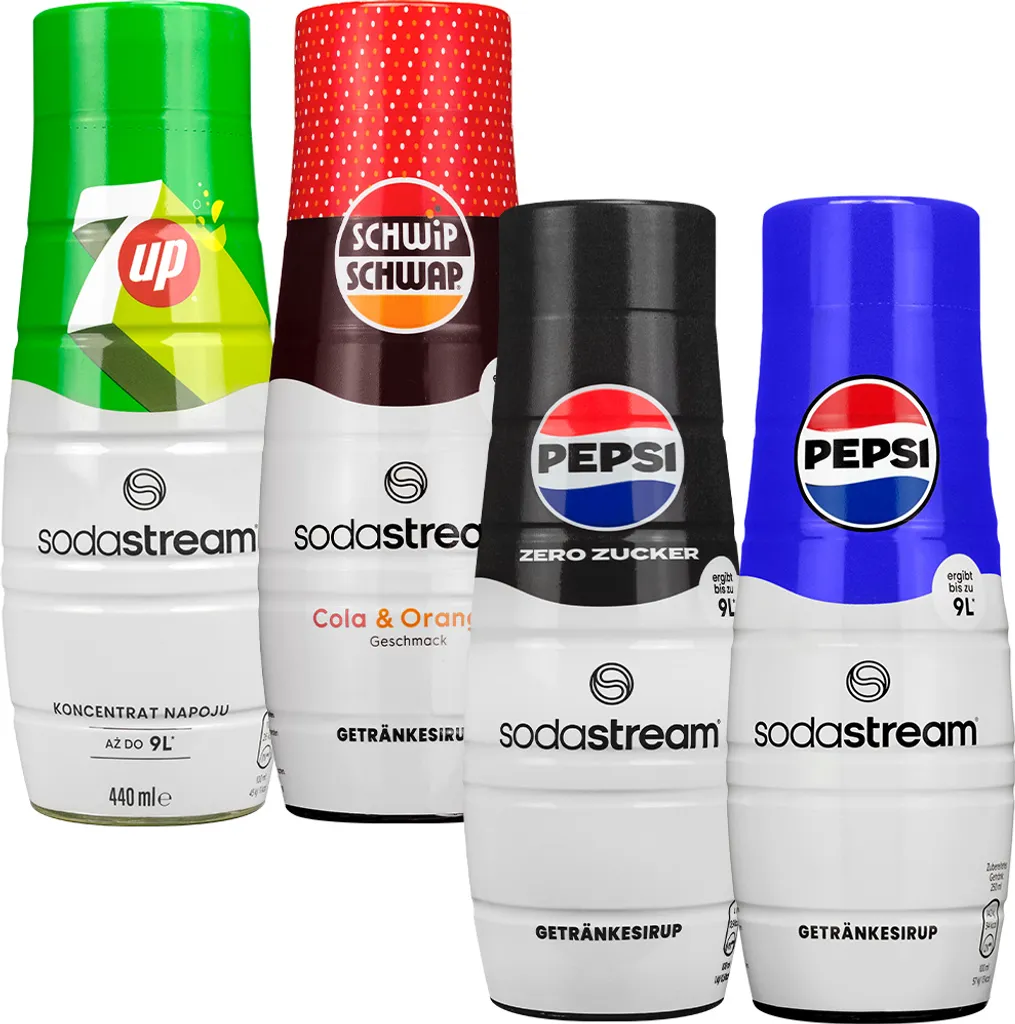 SodaStream Syrup Set Pepsi Pepsi Max 7UP Schwip Schwap 4x440ml Concentrate 1760 ml