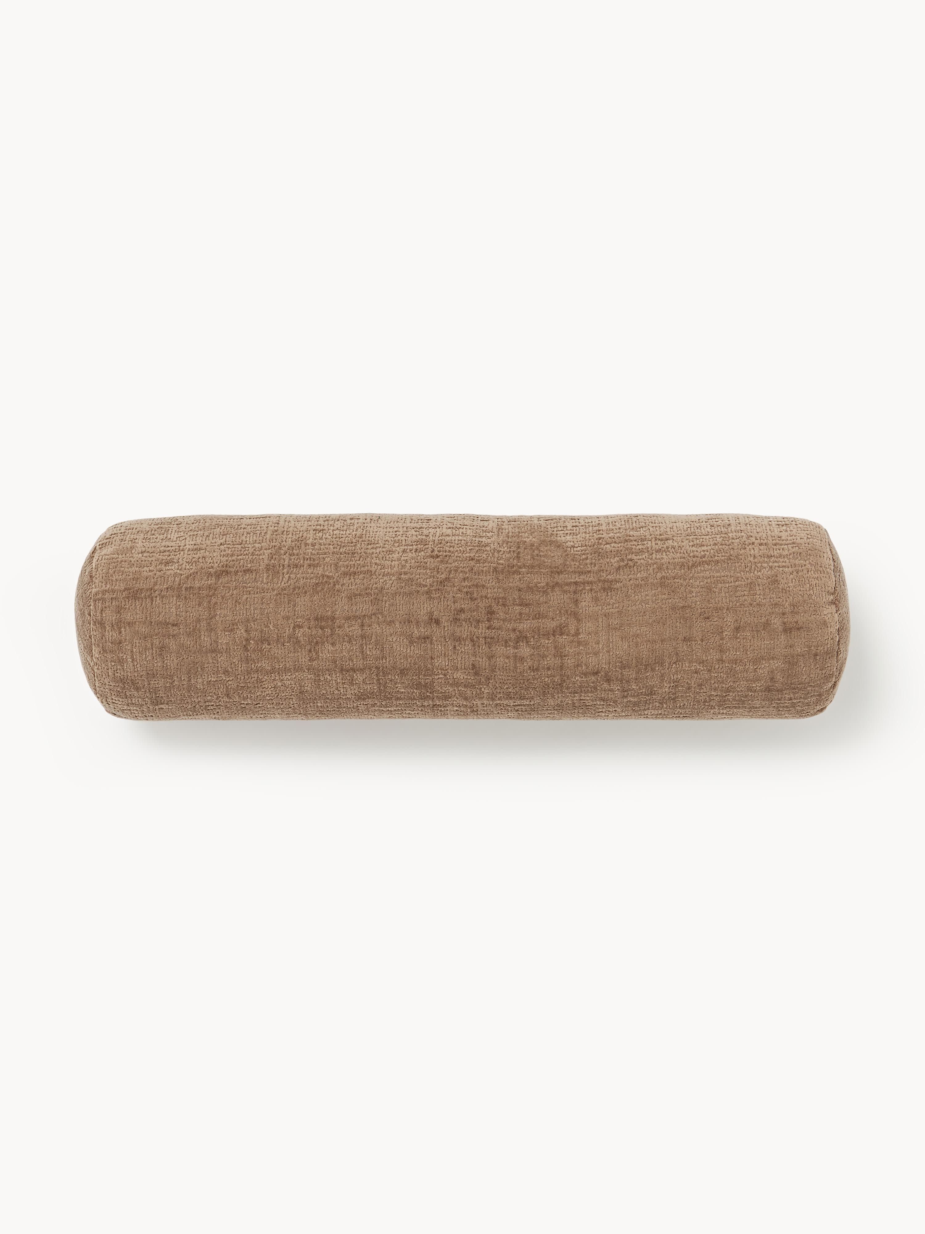 Westwing Collection Sofia sofa neck roll, Velvety woven fabric brown