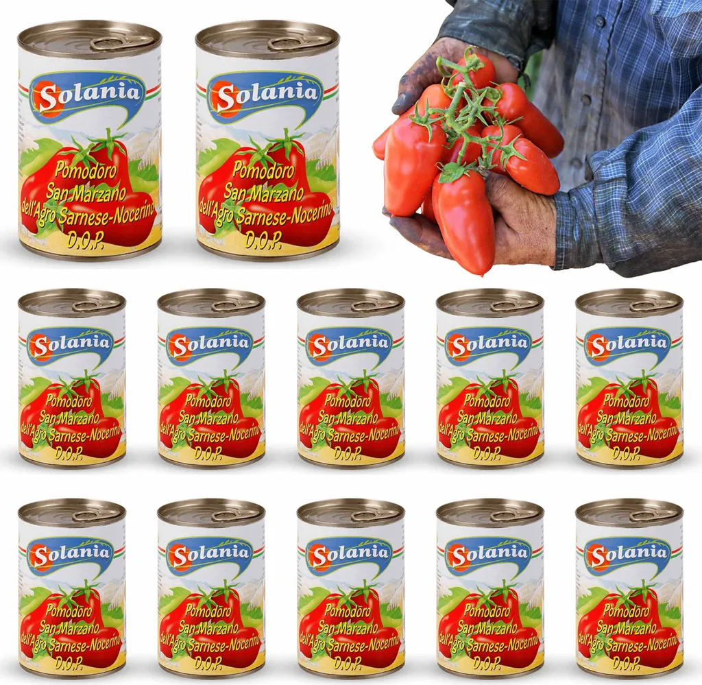 Solania s.r.l. SOLANIA - San Marzano Tomatoes DOP 12x 400g Can | Whole Peeled Tomatoes | Canned Tomatoes | Pizza Tomatoes