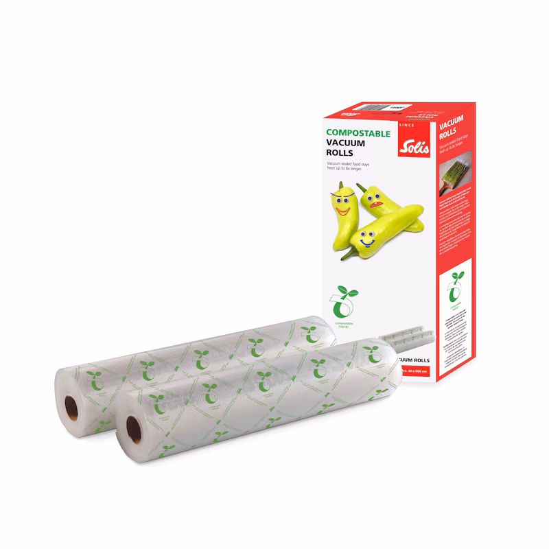 Solis compostable vacuum sealing film for vacuum sealers, 2 rolls, 160µm 600x30cm