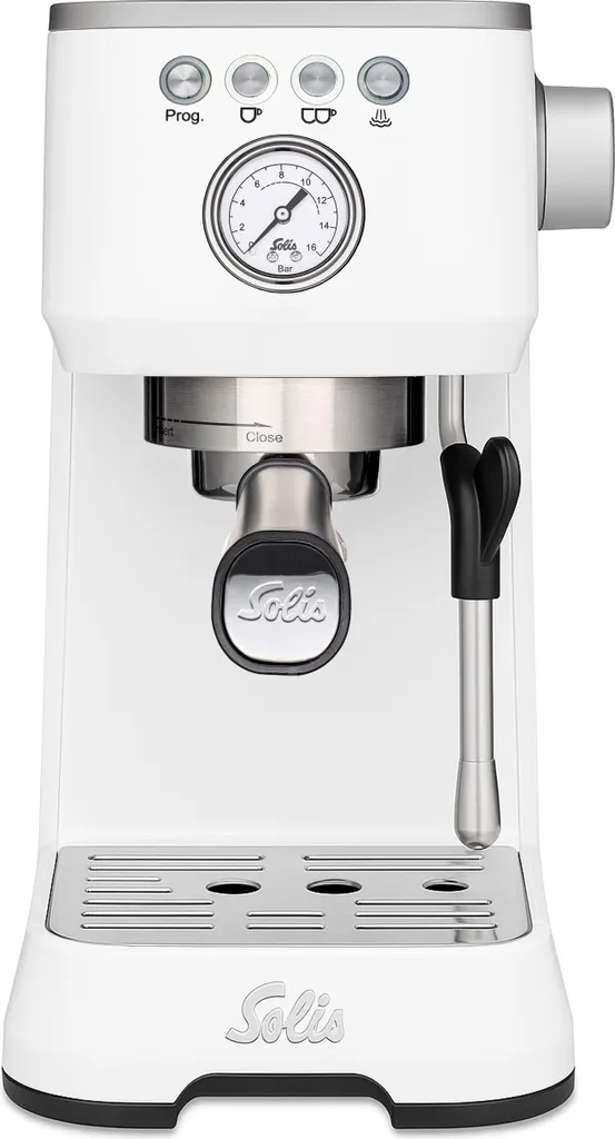 Solis portafilter coffee machine, 54 mm portafilter, milk frother, beans, pods