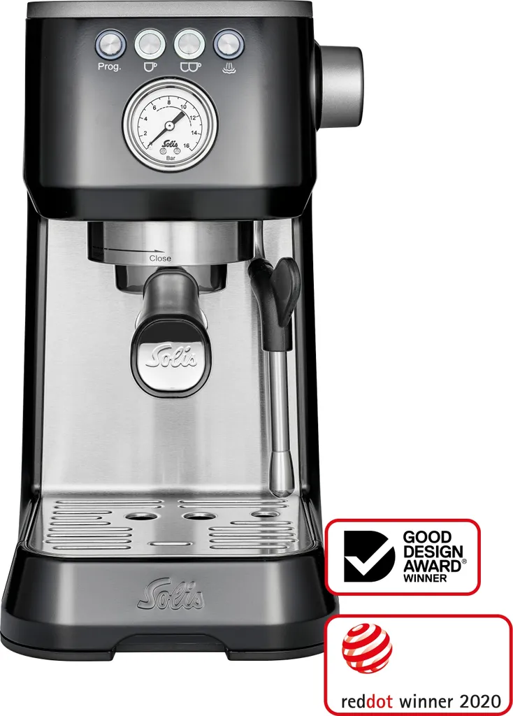 Solis portafilter coffee machine, 54 mm portafilter, milk frother, beans, pods