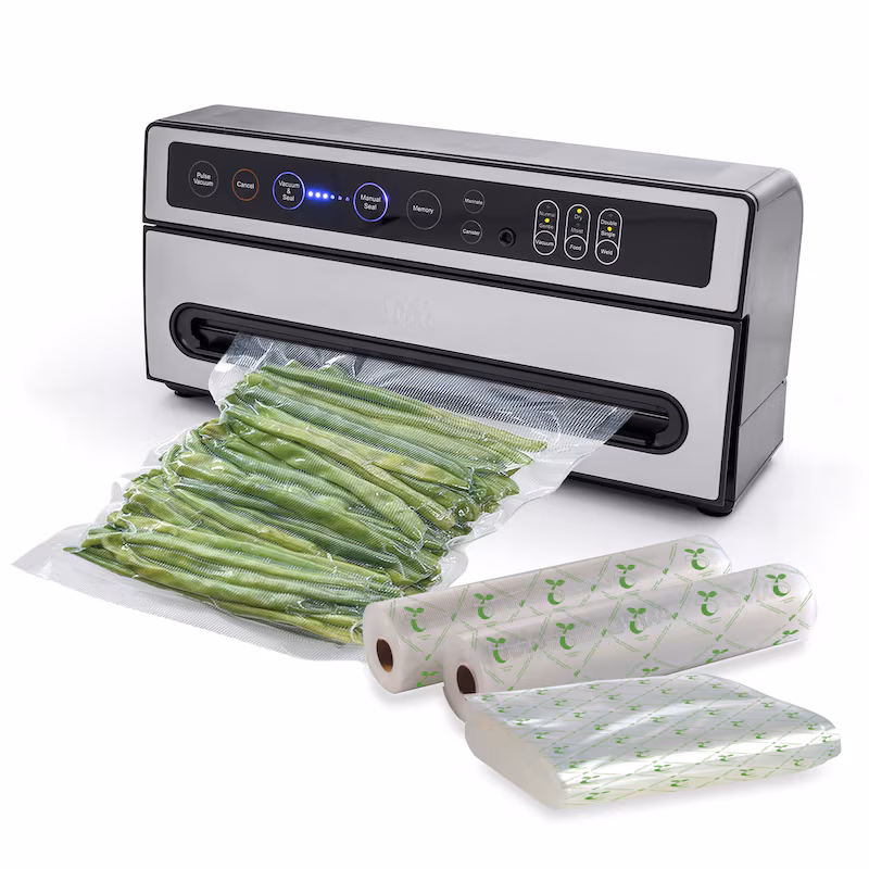 Solis vacuum sealer with marinating function, set including 50 bags & 2 rolls