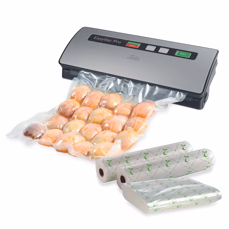 Solis vacuum sealer with vacuum hose, set including 68 bags & 2 rolls
