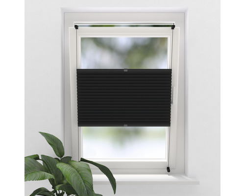 SOLUNA pleated blind with side tensioning and color-coordinated mechanism, no drilling required, black, 75x130 cm