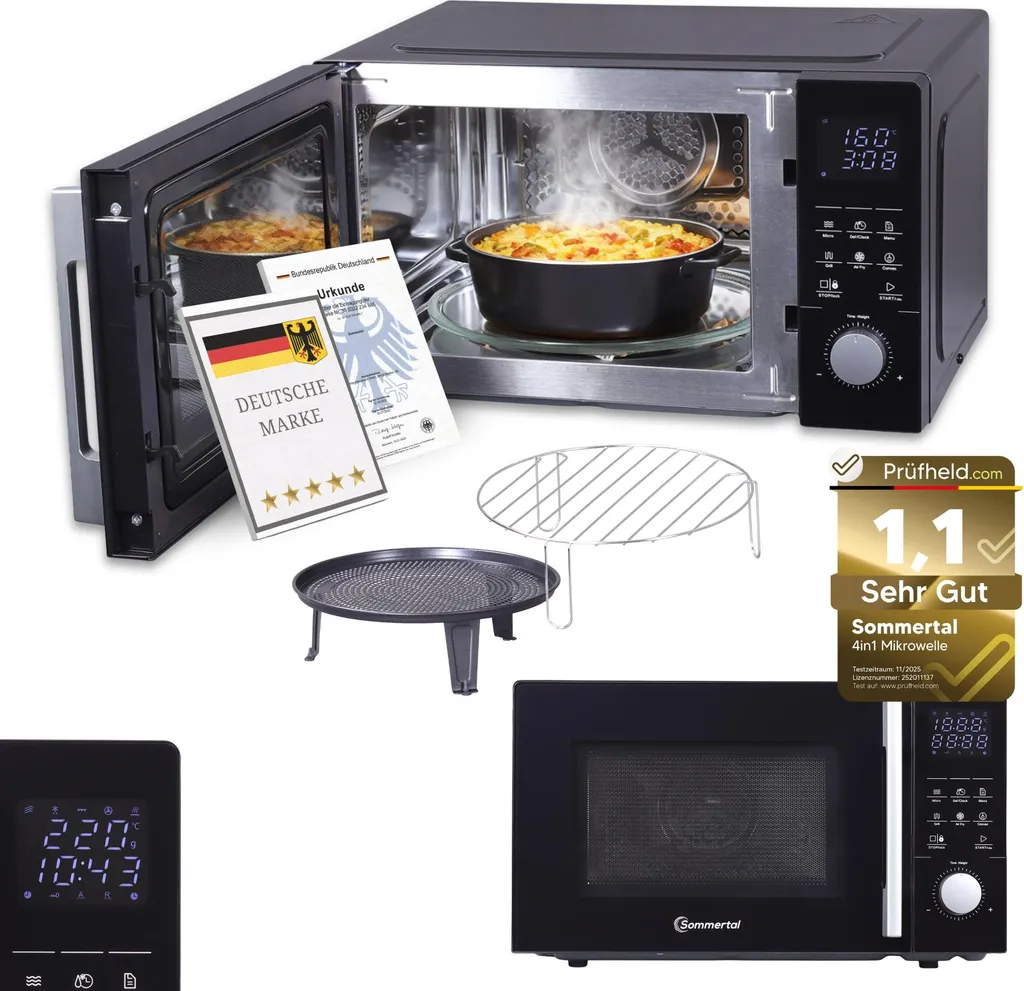 Sommertal 4-in-1 Microwave MW2200 25L - Touch, Grill, Convection, 8 Programs, 60-Minute Timer, Child Lock, Express Start, Rack, Crisp Pan