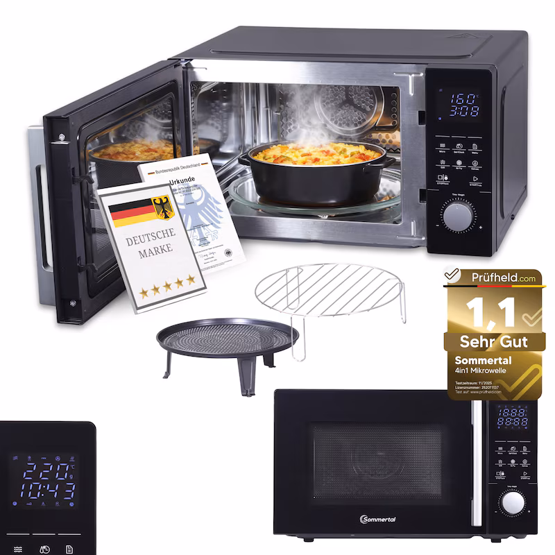 Sommertal 4-in-1 Microwave MW2200 25L - Touch, Grill, Convection, 8 Programs, 99-Minute Timer, Child Lock, Express Start, Rack, Crisp Pan