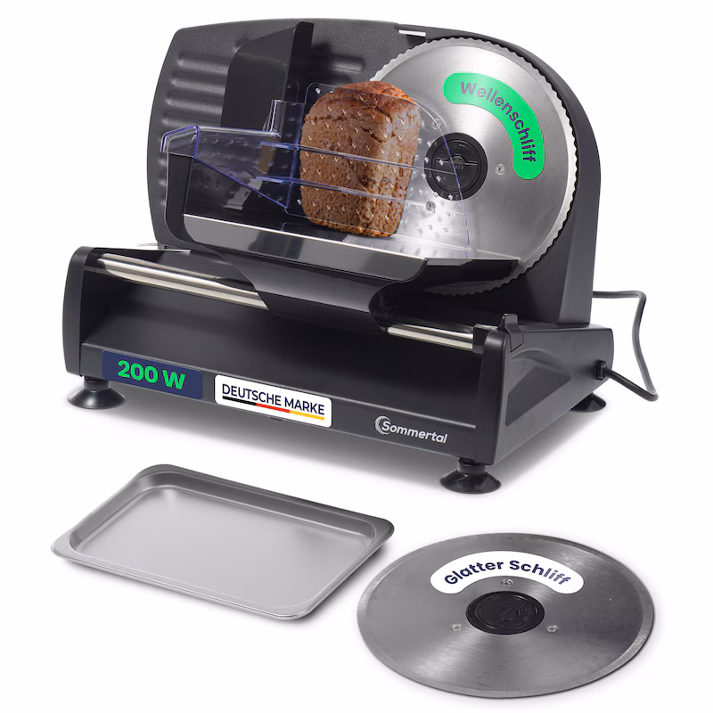 Sommertal All-Purpose Slicer AS190 Dual 200W Stainless Steel Blade with Serrated and Smooth Edges, Space-Saving