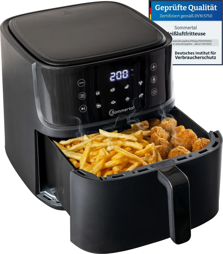Sommertal Hot Air Fryer HF760 - 7.6L XXL Airfryer - Touchscreen, 8 Programs, 2000 Watts, Rhineland