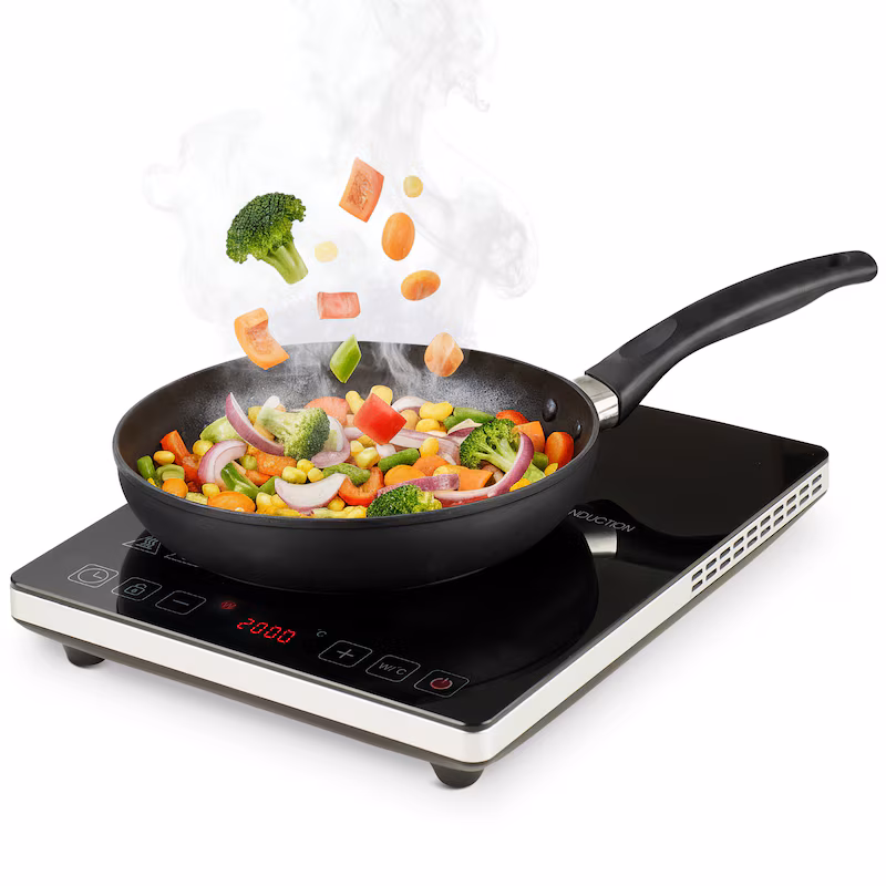 Sommertal Induction Hob, 1 Plate, 2000W, Portable, Super-Slim Design, up to 240°C with 4-hour Timer, Touch Control