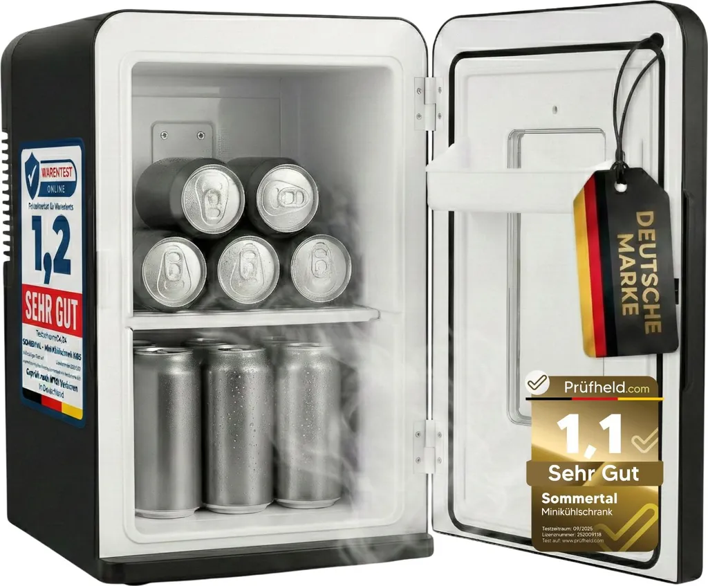 Sommertal KS15 Mini Fridge, for cooling and heating, 15L capacity, AC for home socket and DC for car 12V operation, silent beer fridge, small beverage fridge