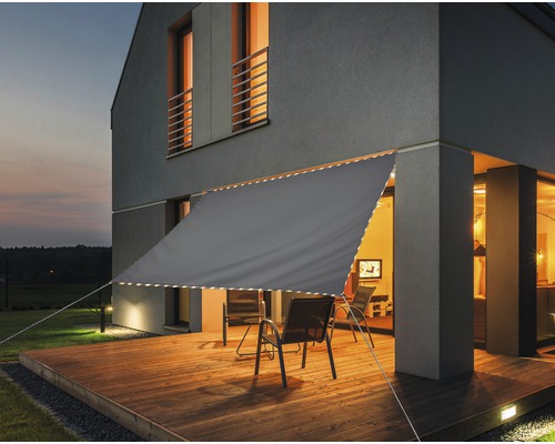 PeddyShield Sun sail rectangle with LED silver gray with rain cover 300x400 cm