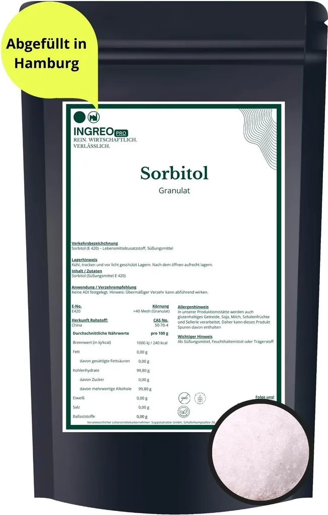 INGREO Pro Sorbitol Granules Powder for Food (>40 mg/m³) | Ingreo.de – 500g