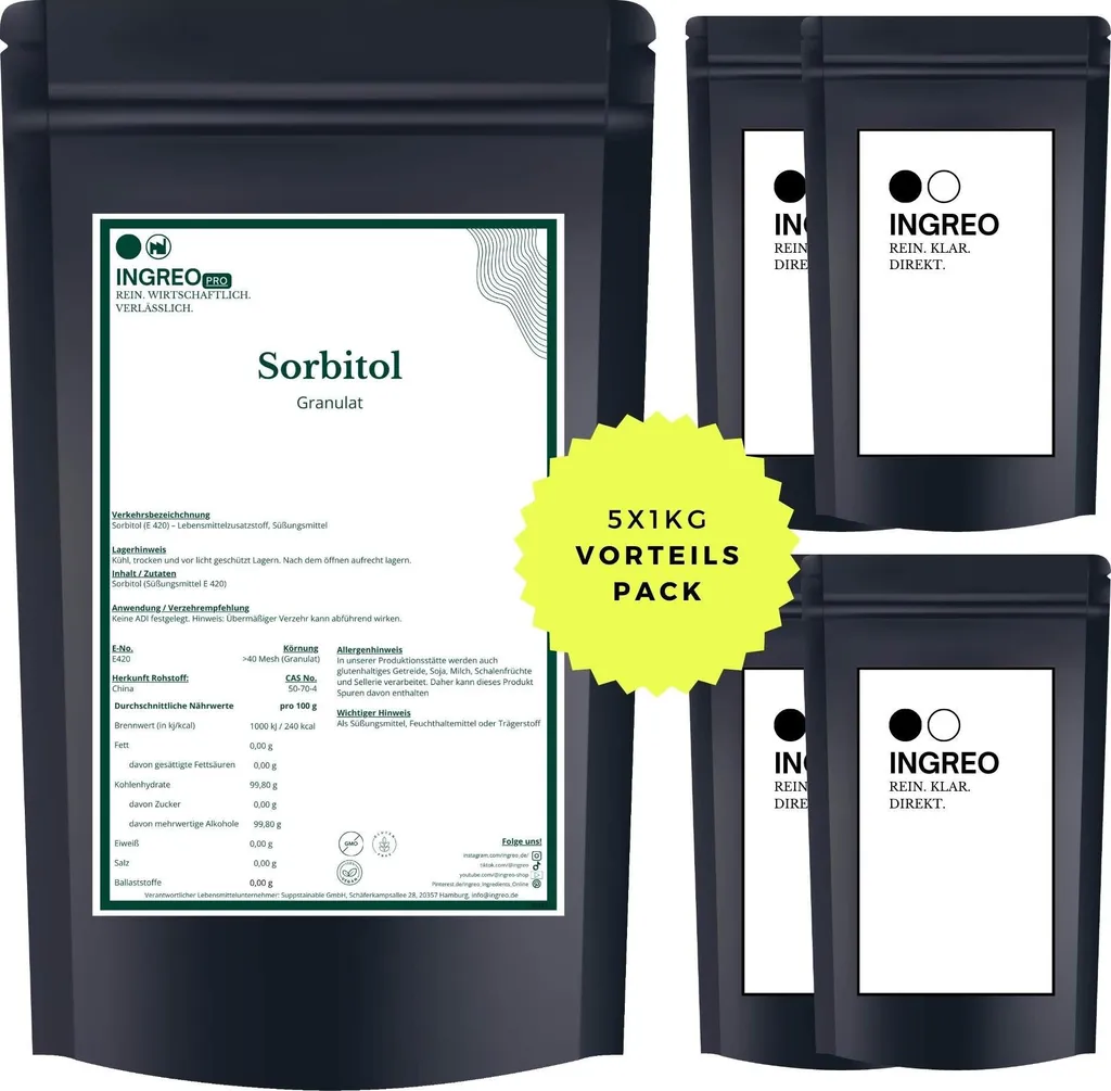 INGREO Pro Sorbitol Granules Powder for Food (>40 mg/kg) | Ingreo.de – 5 kg (5 x 1 kg)