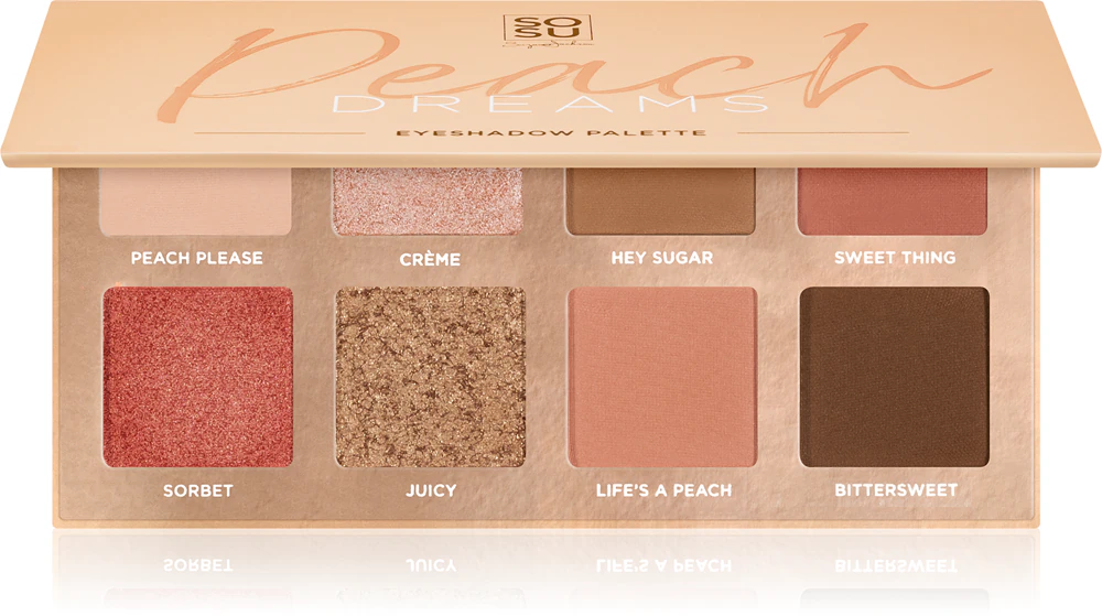 SOSU Cosmetics Peach Dreams palette with eyeshadow in 8 colors