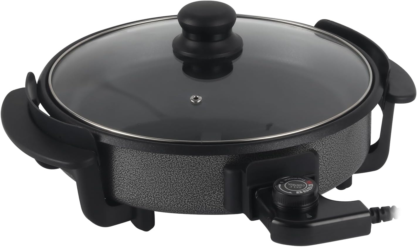 SUPERLEX Electric Pan 1500 W with Lid, 40 cm Party Pan Made of Aluminum and Steel, Non-Stick Coating, Temperature Control, Removable Thermostat, Tempered Glass Lid