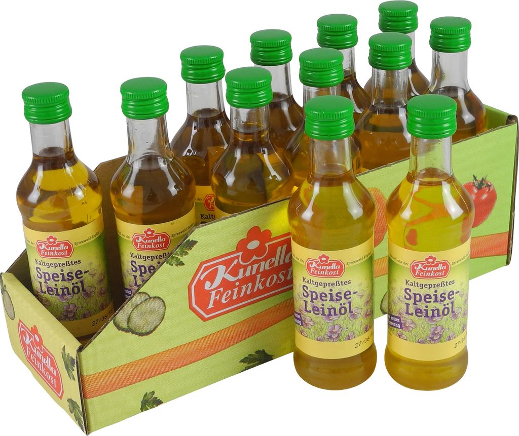 Cold-pressed edible linseed oil from Kunella Feinkost (12 bottles of 100 ml each)