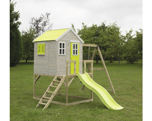 Hornbach Playhouse elephant wood with swing, veranda and slide red