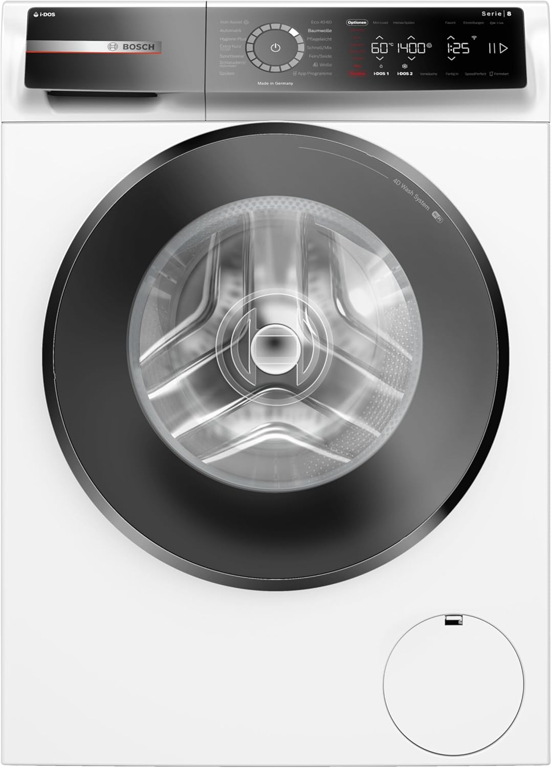 Bosch WGB244A40 Series 8 Front Loading Washing Machine 9 kg, 1400 rpm, Made in Germany, Speed ​​Perfect, i-DOS with Detergent Scan, Iron Assist - Reduces Wrinkles, Mini Load, Home Connect, White
