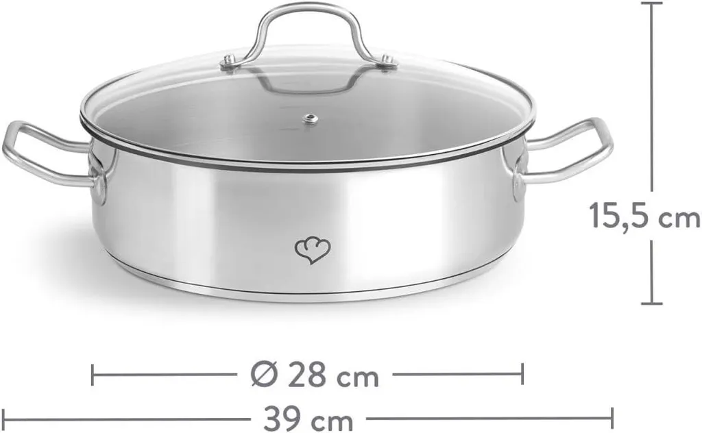 SPRINGLANE Stainless Steel Casserole with Glass Lid 28 cm, 5 L, Casserole Dish, Induction Compatible, Serving Pan
