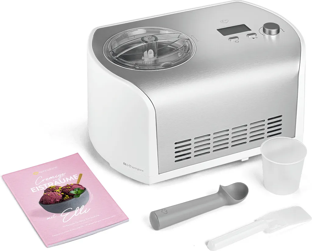 SPRINGLANE Elli stainless steel ice cream maker, 1.2 L, with 135 W compressor, including recipe booklet