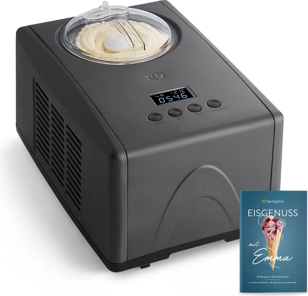 SPRINGLANE Emma 1.5L ice cream maker with self-cooling compressor 150W, stainless steel ice cream machine - anthracite