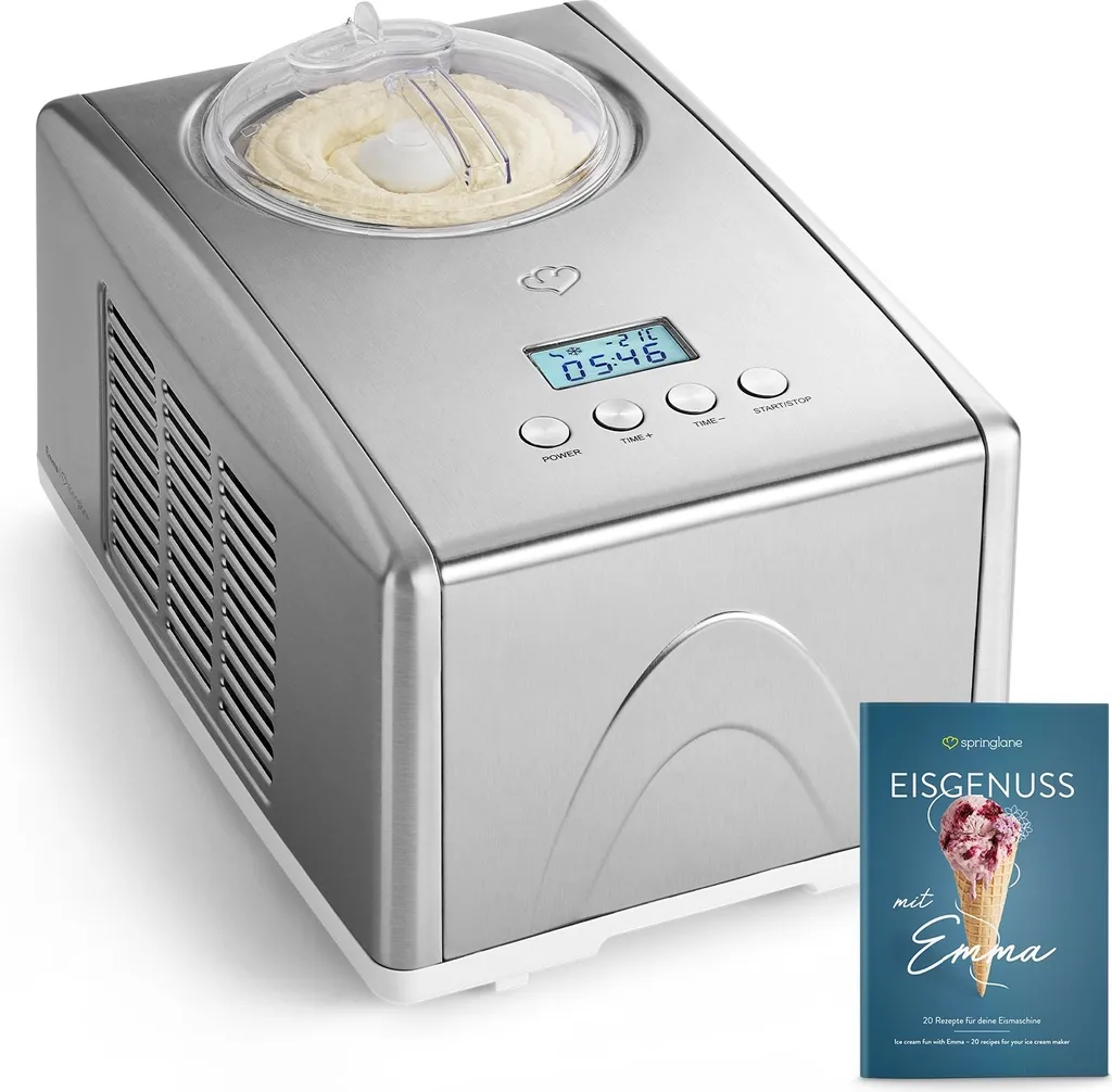 SPRINGLANE Emma 1.5L Ice Cream Maker with Self-Cooling Compressor 150W, Stainless Steel Ice Cream Machine - Silver