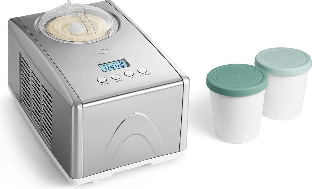 SPRINGLANE Emma 1.5L ice cream maker with self-cooling compressor (150W) including 2-piece storage container set, stainless steel ice cream machine with removable ice cream container, including recipe booklet