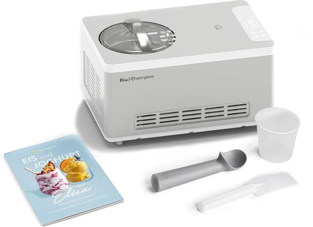 SPRINGLANE Ice Cream Maker & Yogurt Maker Elisa 2.0 L with self-cooling compressor 220 W, stainless steel with cooling and heating function, incl. recipe booklet
