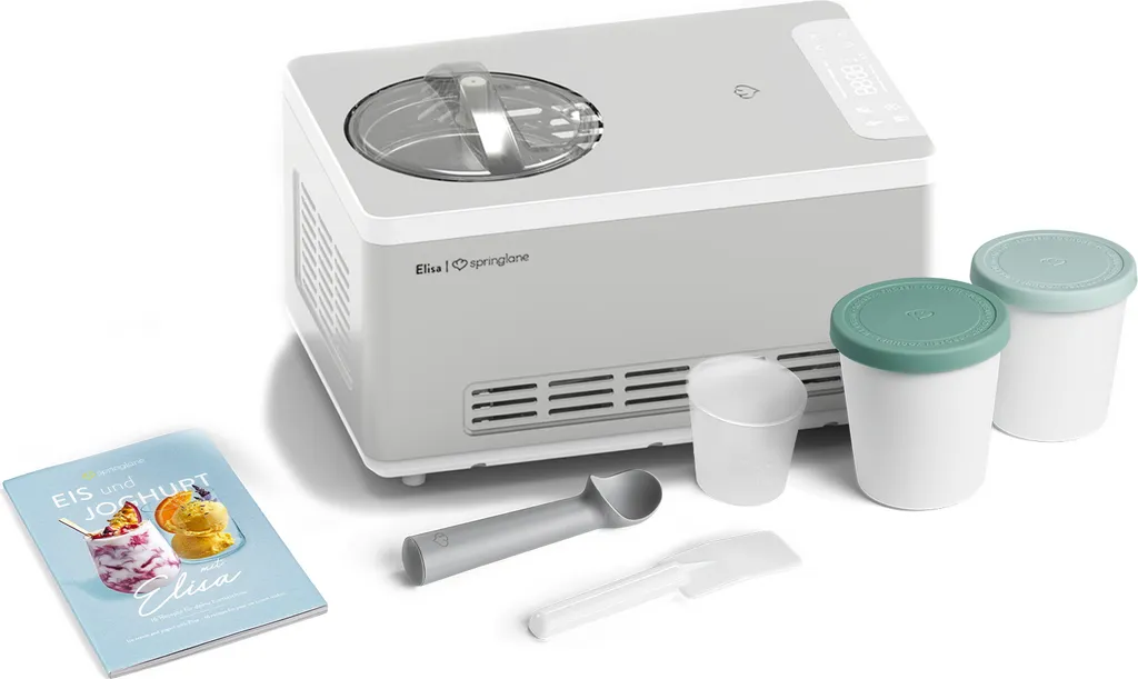 SPRINGLANE Ice Cream Maker & Yogurt Maker Elisa 2.0 L with self-cooling compressor 220 W incl. storage containers (2-piece set), ice cream machine with cooling and heating function incl. recipe booklet
