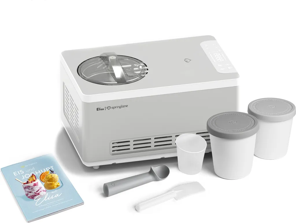 SPRINGLANE Ice Cream Maker & Yogurt Maker Elisa 2.0 L with self-cooling compressor 220 W incl. storage containers (2-piece set), ice cream machine with cooling and heating function incl. recipe booklet