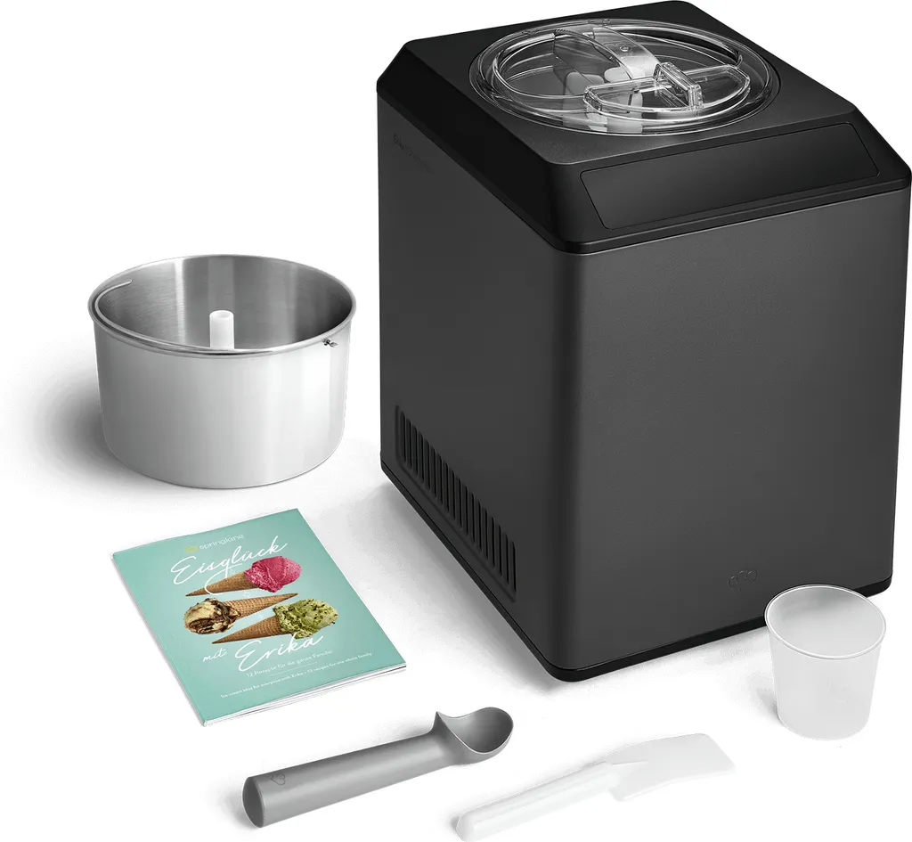 SPRINGLANE Ice Cream Maker & Yogurt Maker Erika 2.5 L with self-cooling compressor 250 W, stainless steel, incl. recipe booklet + additional stainless steel container