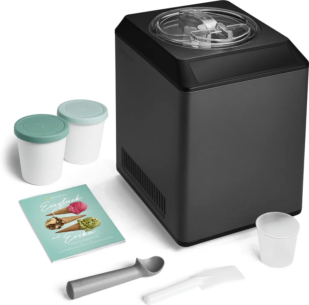 SPRINGLANE Erika 2.5L Ice Cream & Yogurt Maker with Self-Cooling 250W Compressor, Stainless Steel Ice Cream Machine with Cooling and Heating Function, Includes Recipe Booklet + 2 Storage Containers