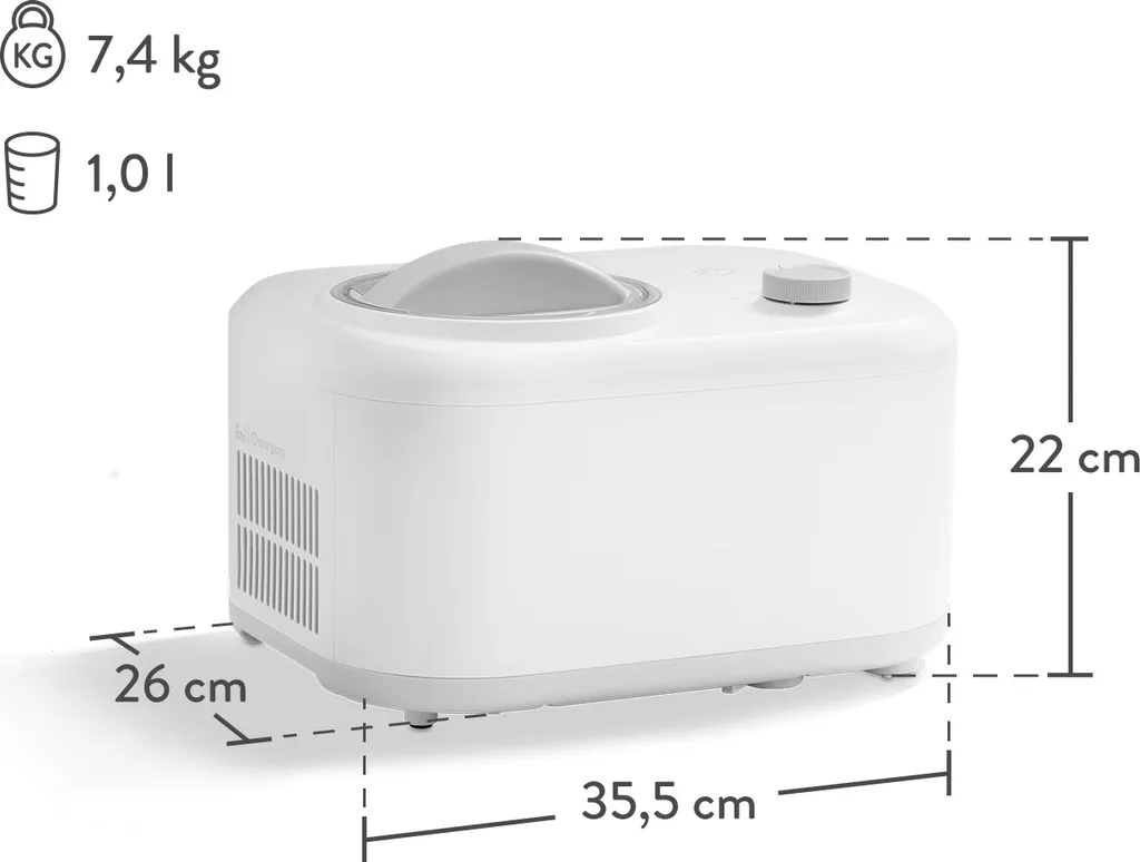 SPRINGLANE Eni Compact Ice Cream Maker 1L - 100W Self-Cooling - Ice Cream & Sorbet in 30 Mins