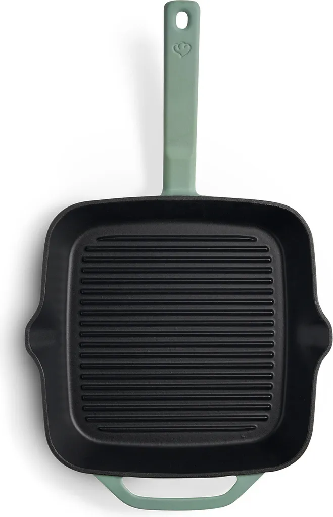SPRINGLANE Cast Iron Grill Pan Mint, 26 cm - Enamelled - Steak Pan with Grill Bars - Suitable for all hob types including induction