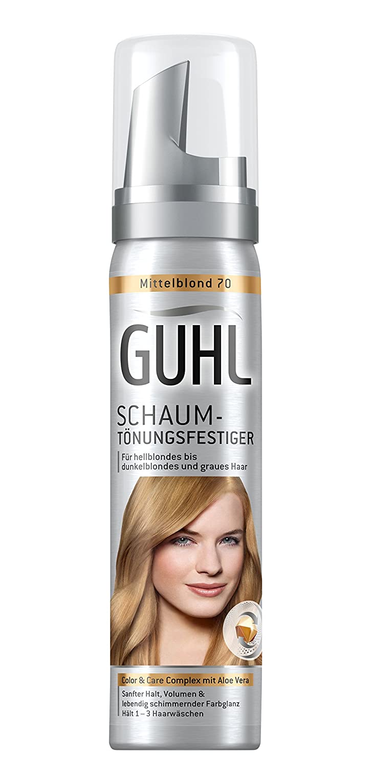 Guhl Foam Tint Strengthener 70 Medium Blonde with Aloe Vera for Light Blonde to Dark Blonde and Grey Hair, 1 x 75 ml, mousse ‎form